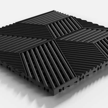 ULTRACUBE garage floor tile in Jet Black, single tile seen from a low angle