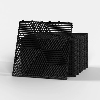 ULTRACUBE garage floor tile in Jet Black, a stack of tiles