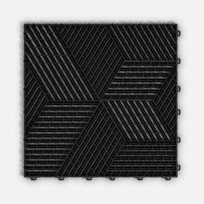ULTRACUBE garage floor tile in Jet Black, underside showing the ventilation channels