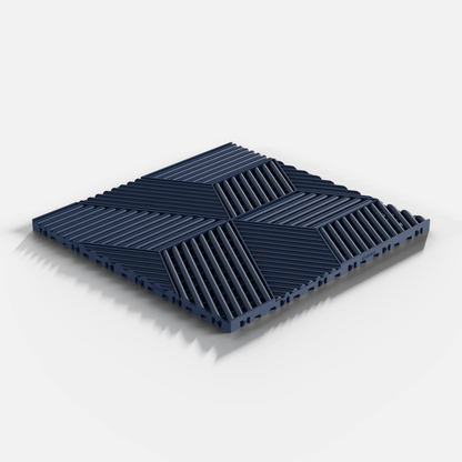 ULTRACUBE garage floor tile in Night Blue, single tile seen from a low angle, second view