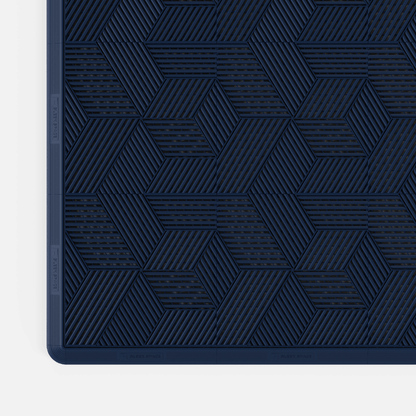 ULTRACUBE garage floor tile in Night Blue, with an edge ramp fitted