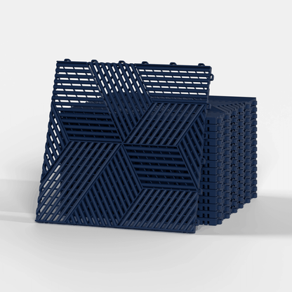 ULTRACUBE garage floor tile in Night Blue, a stack of tiles