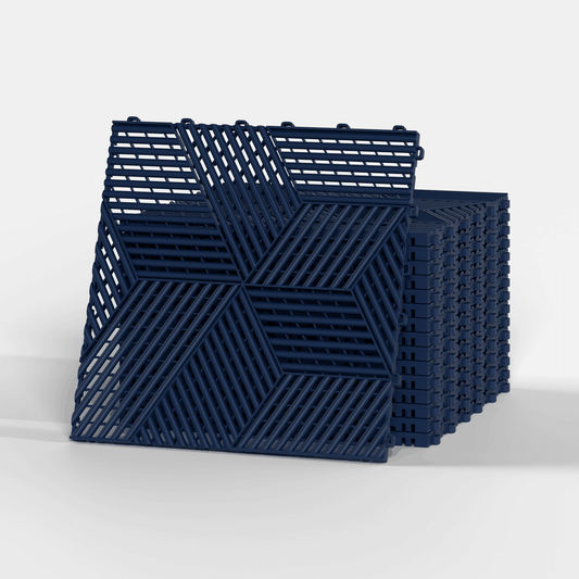 ULTRACUBE garage floor tile in Night Blue, a stack of tiles