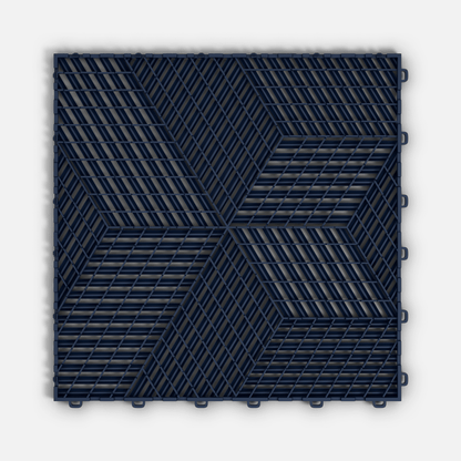 ULTRACUBE garage floor tile in Night Blue, underside showing the ventilation channels