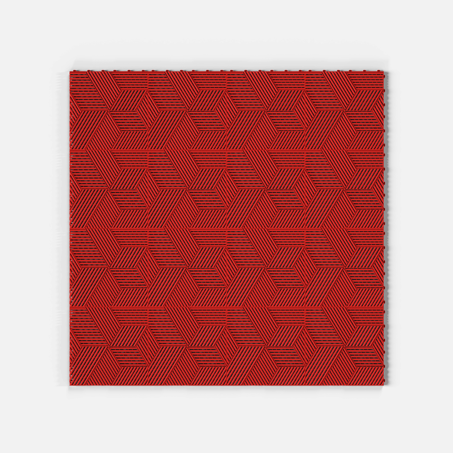 ULTRACUBE garage floor tile in Rosso Red, laid floor seen from directly above