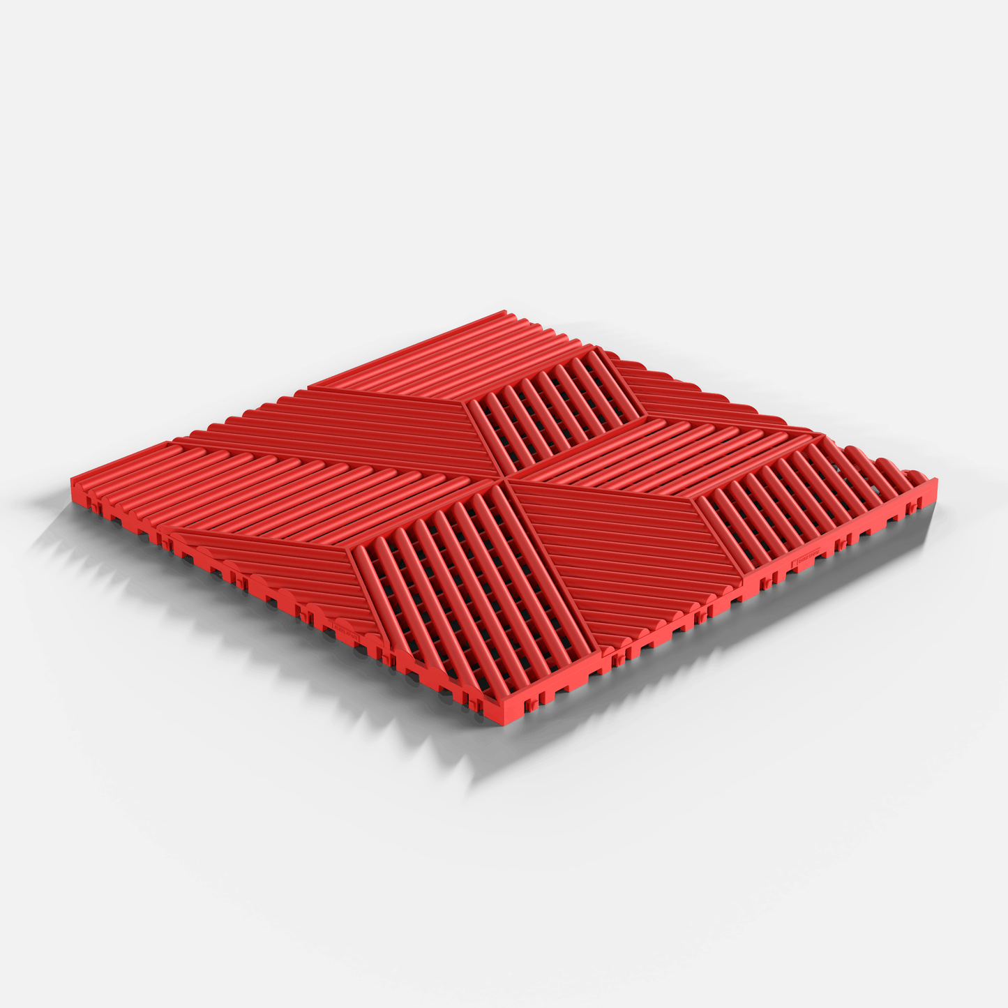 ULTRACUBE garage floor tile in Rosso Red, single tile seen from a low angle, second view