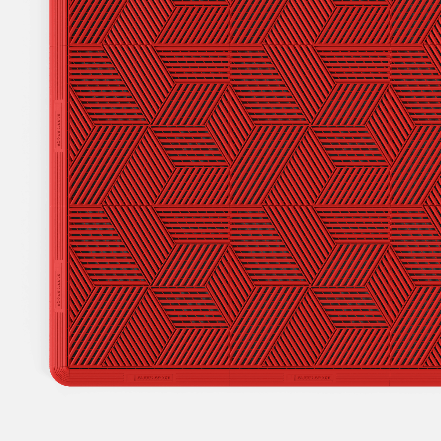ULTRACUBE garage floor tile in Rosso Red, with an edge ramp fitted