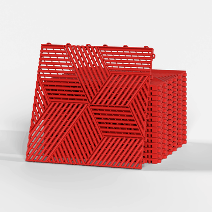 ULTRACUBE garage floor tile in Rosso Red, a stack of tiles