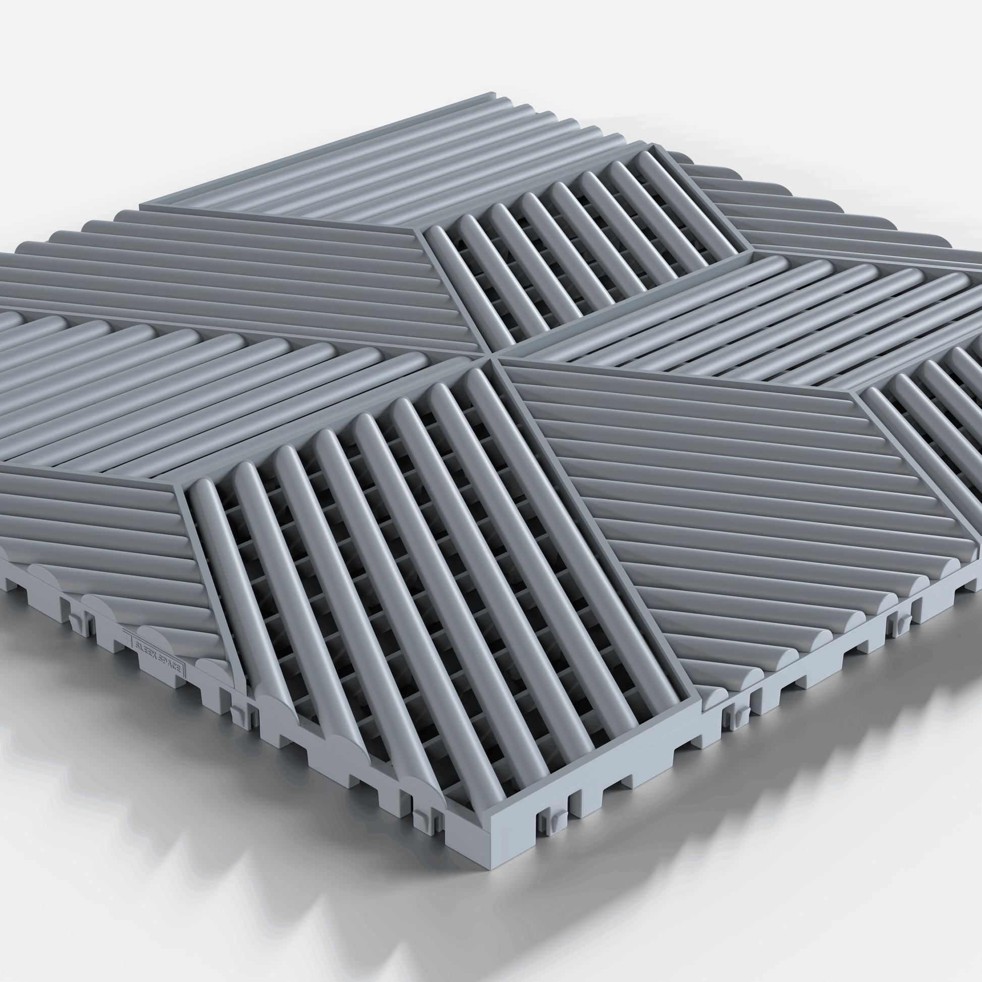 ULTRACUBE garage floor tile in Silver Grey, single tile seen from a low angle