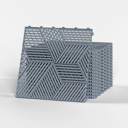 ULTRACUBE garage floor tile in Silver Grey, a stack of tiles