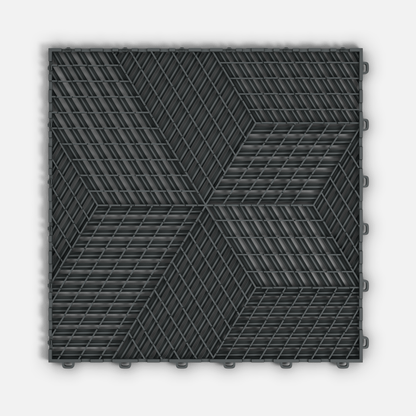 ULTRACUBE garage floor tile in Space Grey, underside showing the ventilation channels