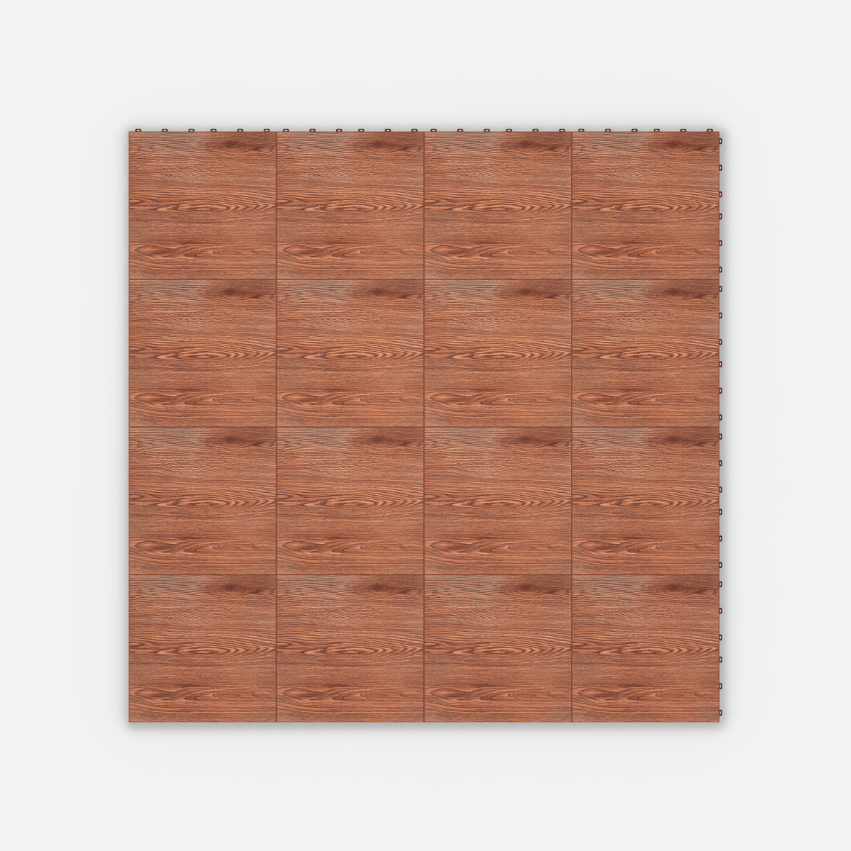 ULTRADECO modular floor tile in Copper Oak, sixteen tiles laid in a four by four grid