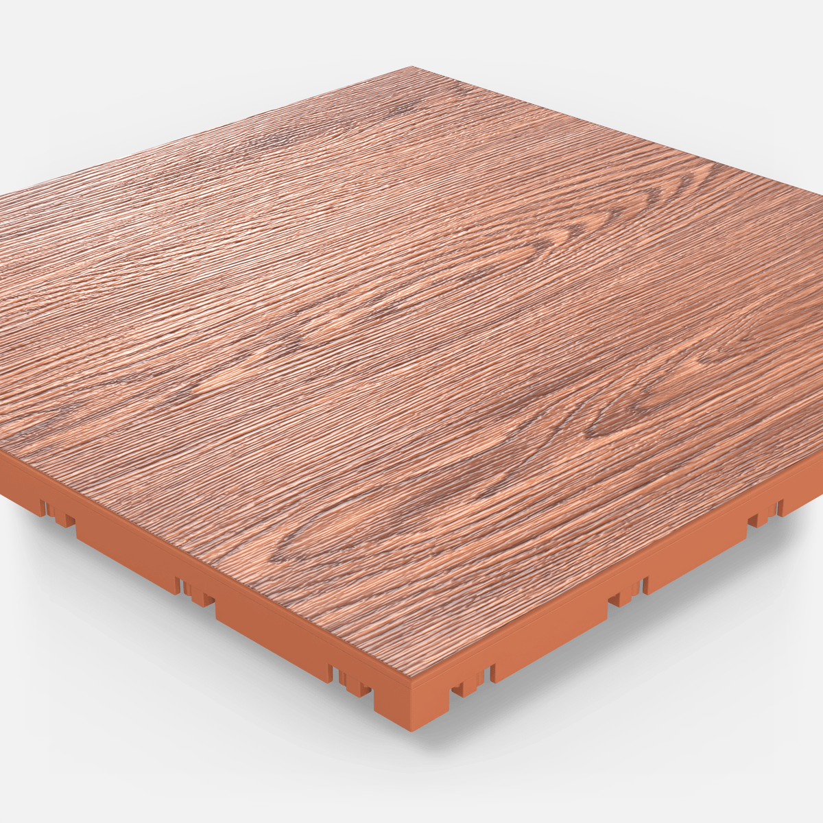 ULTRADECO modular floor tile in Copper Oak, single tile seen from a low angle
