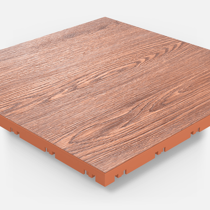 ULTRADECO modular floor tile in Copper Oak, single tile seen from a low angle