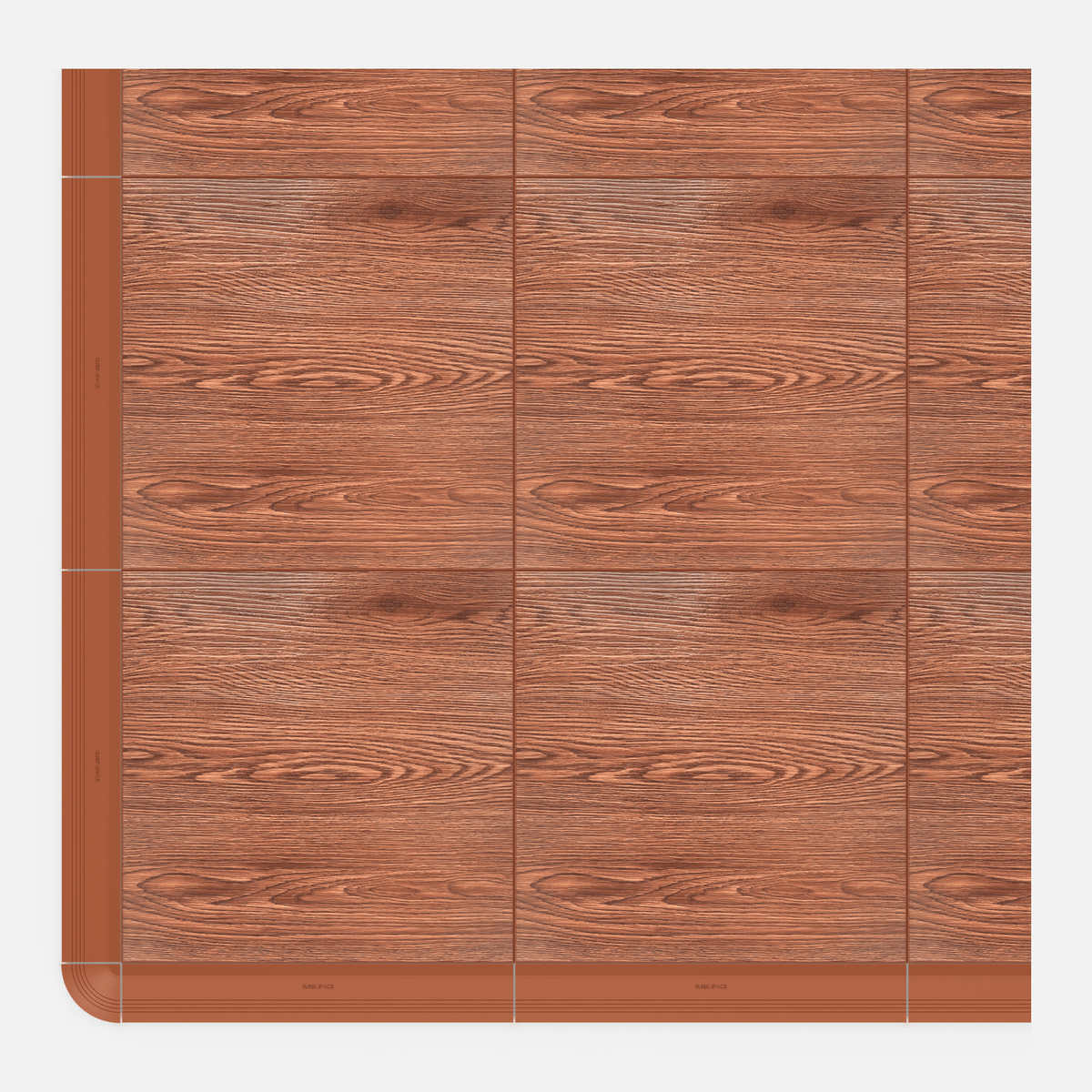 ULTRADECO modular floor tile in Copper Oak, with an edge ramp fitted