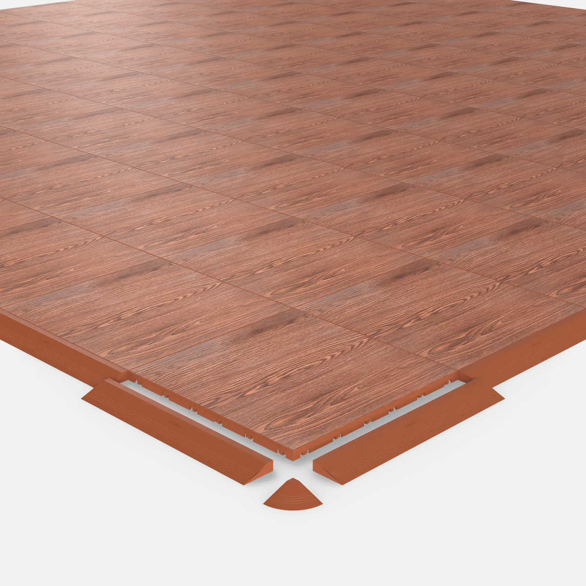 ULTRADECO modular floor tile in Copper Oak, shown with an edge ramp