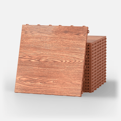 ULTRADECO modular floor tile in Copper Oak, a stack of tiles