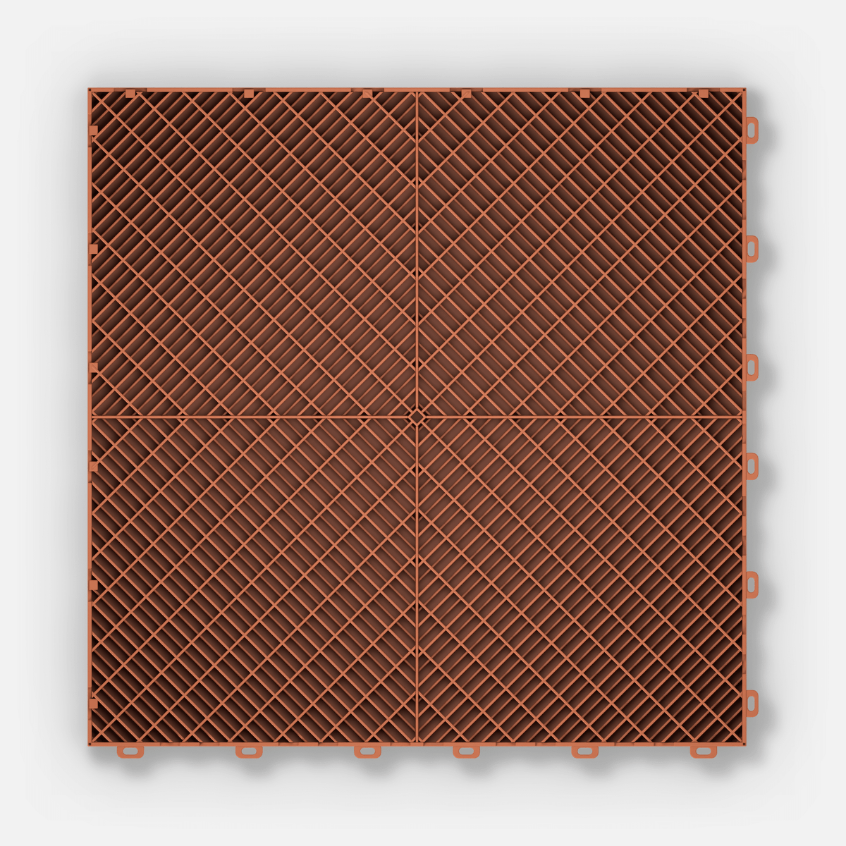 ULTRADECO modular floor tile in Copper Oak, underside showing the diamond support lattice