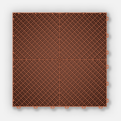 ULTRADECO modular floor tile in Copper Oak, underside showing the diamond support lattice