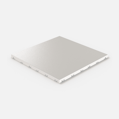 ULTRADECO modular floor tile in Frost White, single tile seen from above at an angle