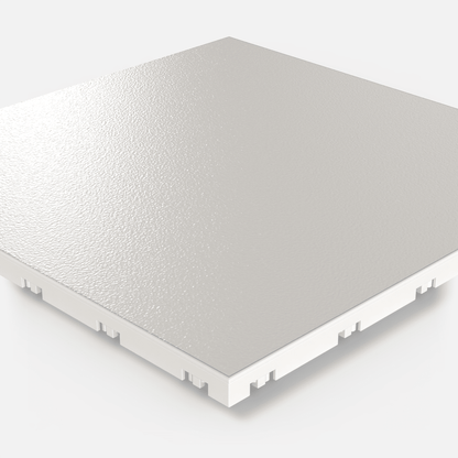 ULTRADECO modular floor tile in Frost White, single tile seen from a low angle