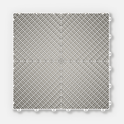 ULTRADECO modular floor tile in Frost White, underside showing the diamond support lattice