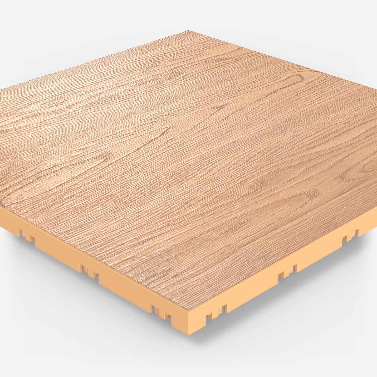 ULTRADECO modular floor tile in Honey Oak, single tile seen from a low angle