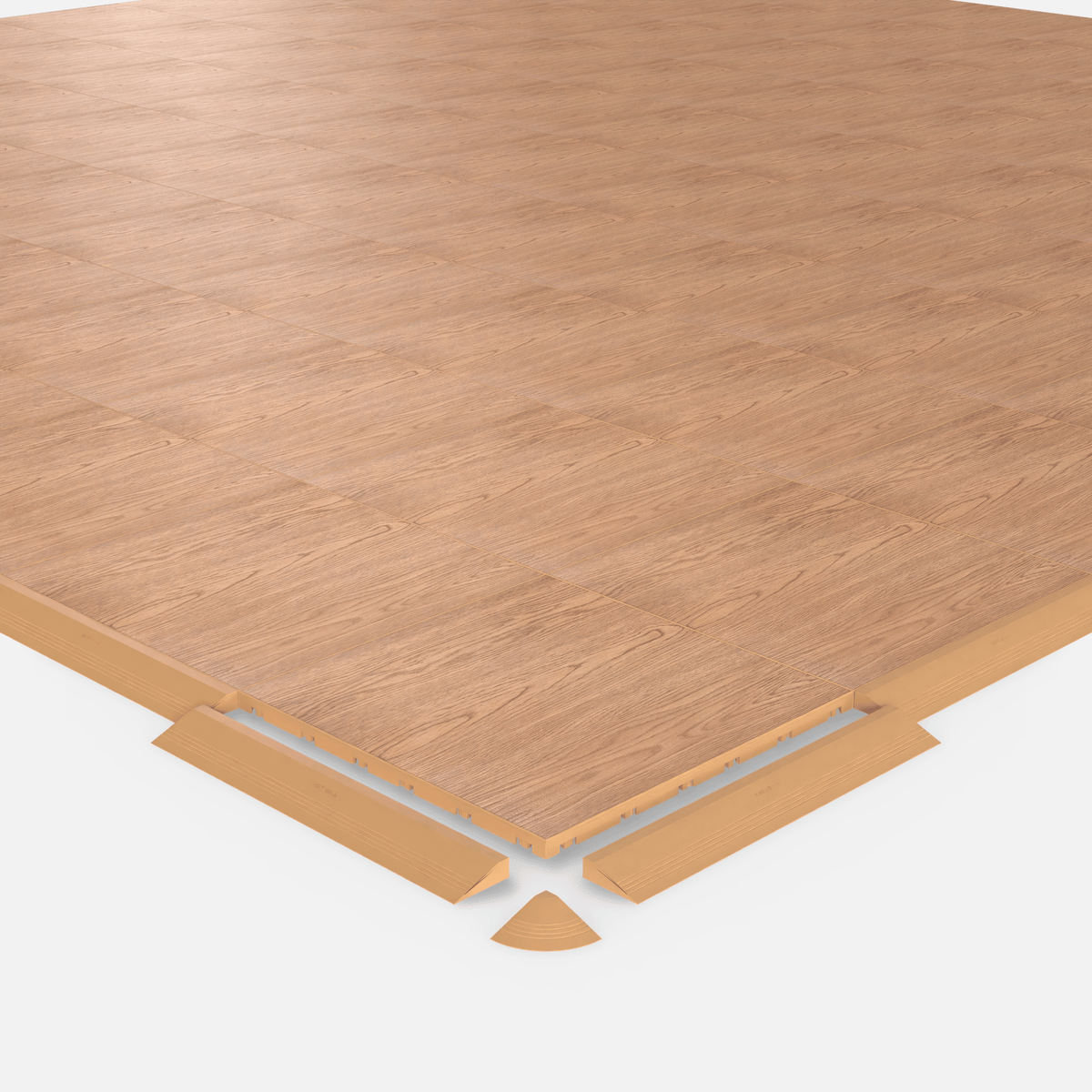 ULTRADECO modular floor tile in Honey Oak, shown with an edge ramp