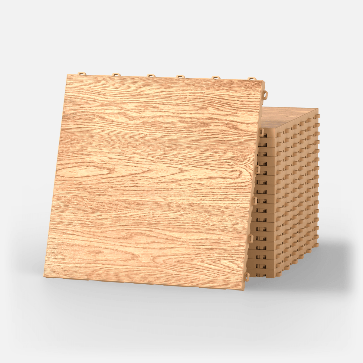 ULTRADECO modular floor tile in Honey Oak, a stack of tiles