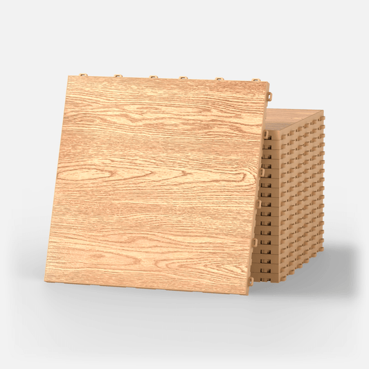 ULTRADECO modular floor tile in Honey Oak, a stack of tiles