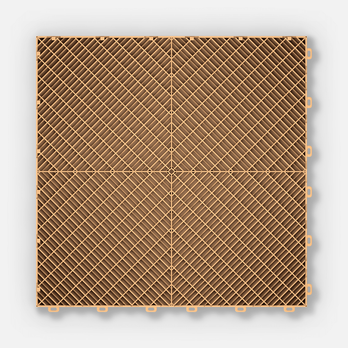 ULTRADECO modular floor tile in Honey Oak, underside showing the diamond support lattice