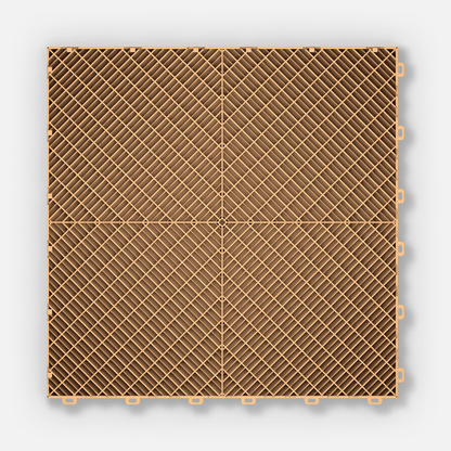 ULTRADECO modular floor tile in Honey Oak, underside showing the diamond support lattice