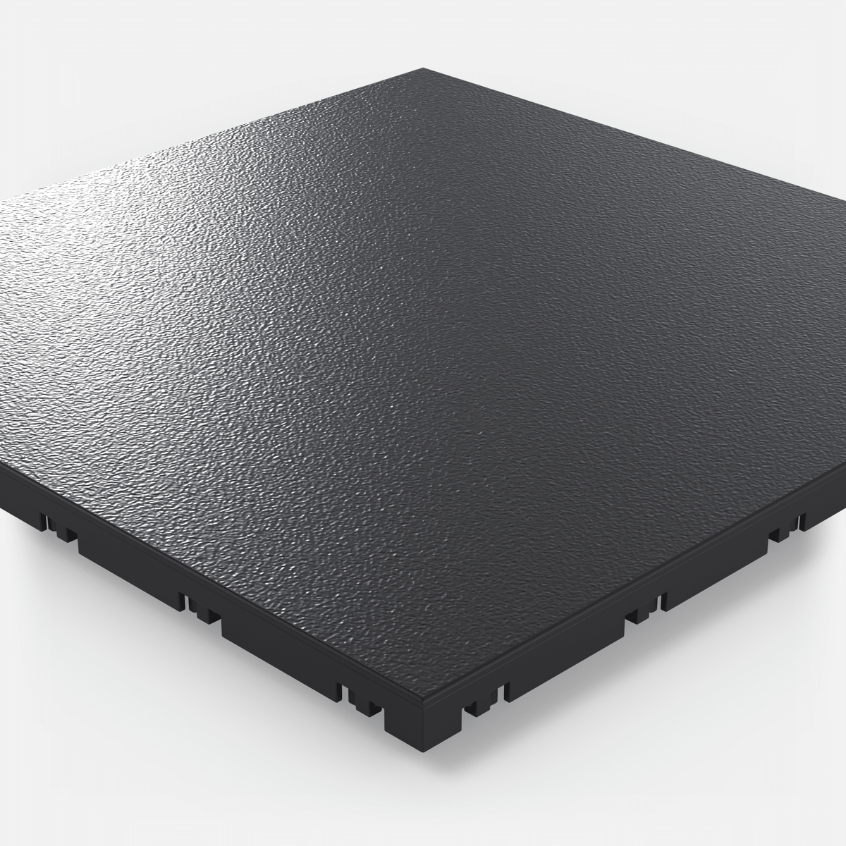 ULTRADECO modular floor tile in Onyx Black, single tile seen from a low angle