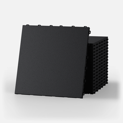 ULTRADECO modular floor tile in Onyx Black, a stack of tiles