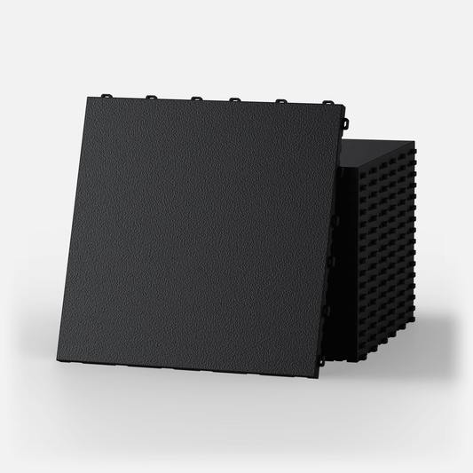 ULTRADECO modular floor tile in Onyx Black, a stack of tiles