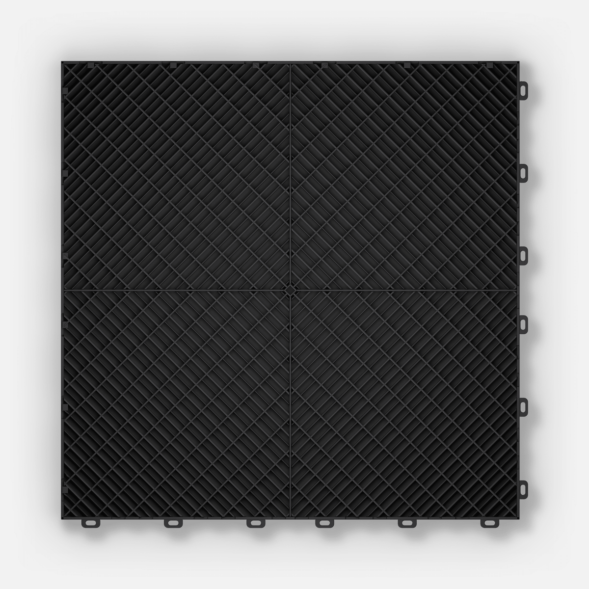 ULTRADECO modular floor tile in Onyx Black, underside showing the diamond support lattice