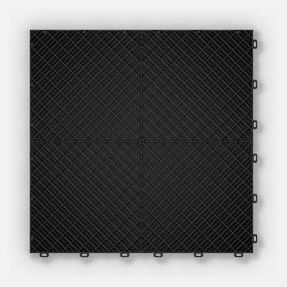 ULTRADECO modular floor tile in Onyx Black, underside showing the diamond support lattice