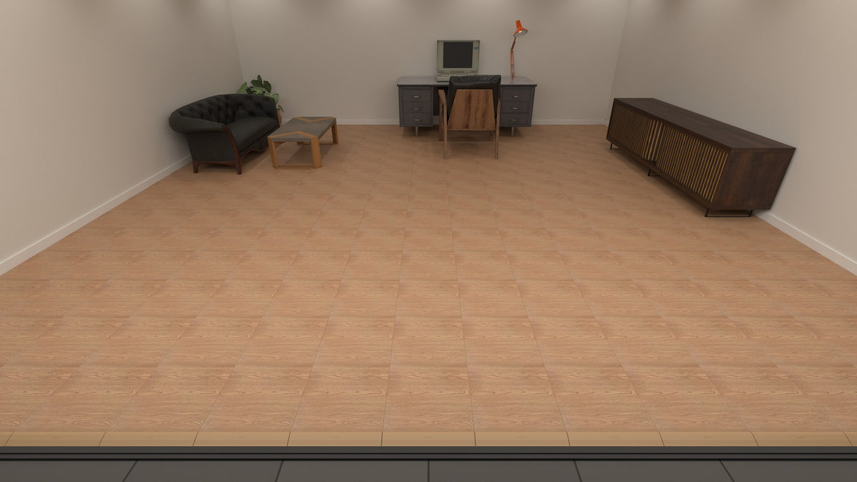 ULTRADECO modular floor tile in Honey Oak, laid in a home office