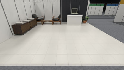 ULTRADECO modular floor tile in Frost White, laid as a trade show stand
