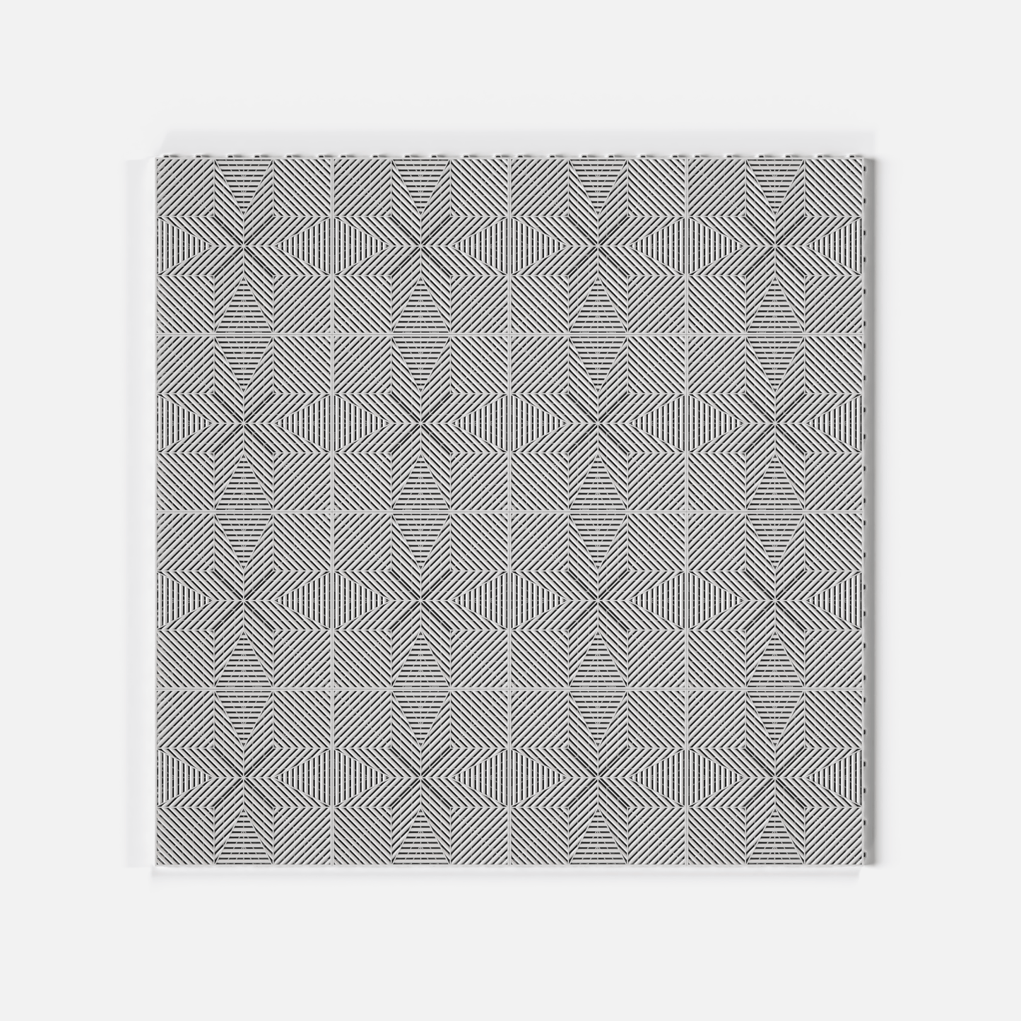 ULTRAFLUX garage floor tile in Glacier Grey, sixteen tiles laid in a four by four grid
