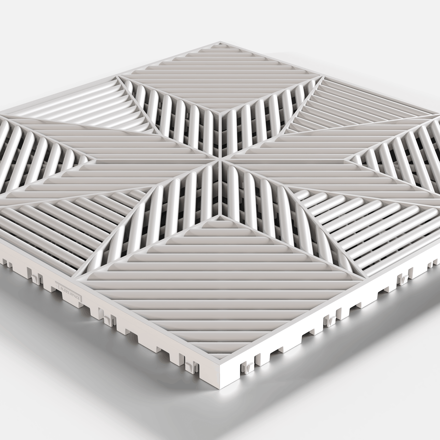 ULTRAFLUX garage floor tile in Glacier Grey, single tile seen from a low angle