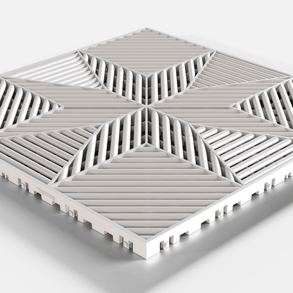 ULTRAFLUX garage floor tile in Glacier Grey, single tile seen from a low angle