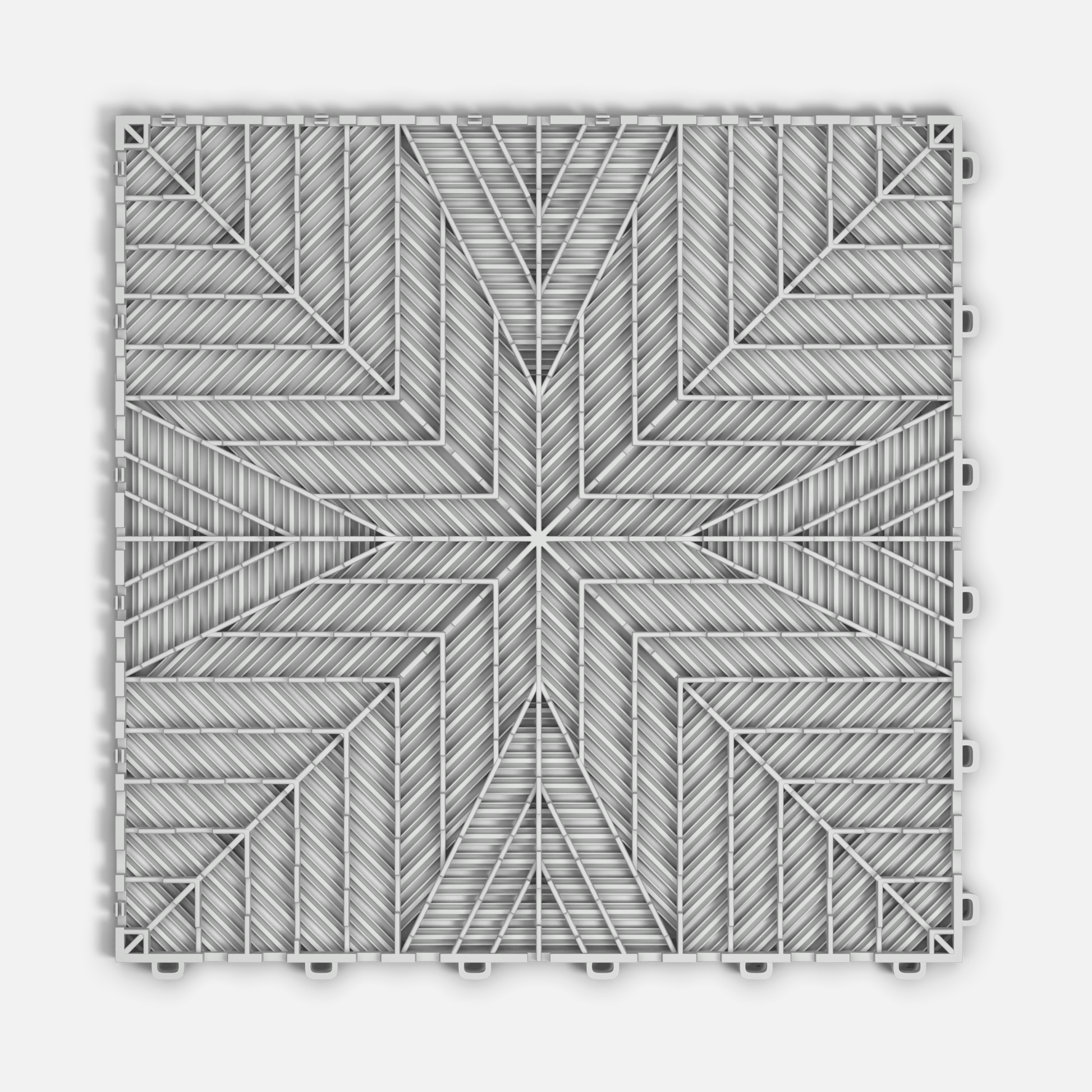 ULTRAFLUX garage floor tile in Glacier Grey, underside showing the ventilation channels