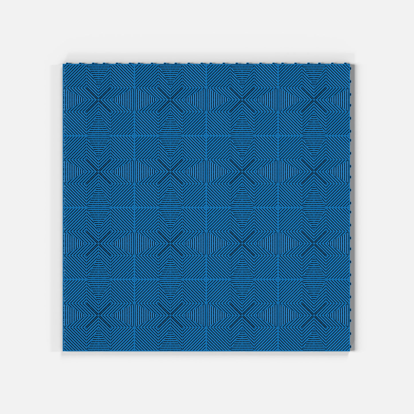 ULTRAFLUX garage floor tile in Riviera Blue, sixteen tiles laid in a four by four grid