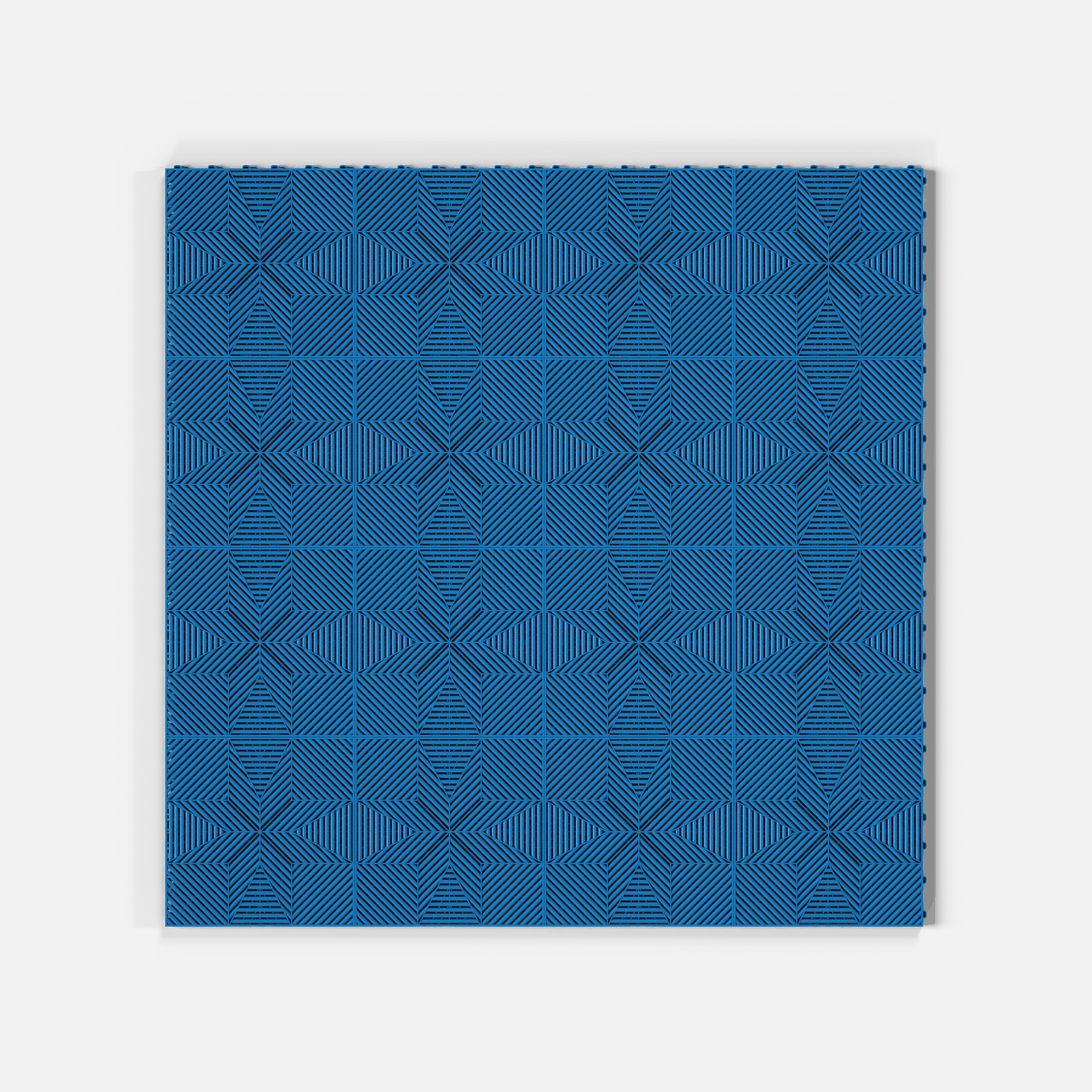 ULTRAFLUX garage floor tile in Riviera Blue, sixteen tiles laid in a four by four grid
