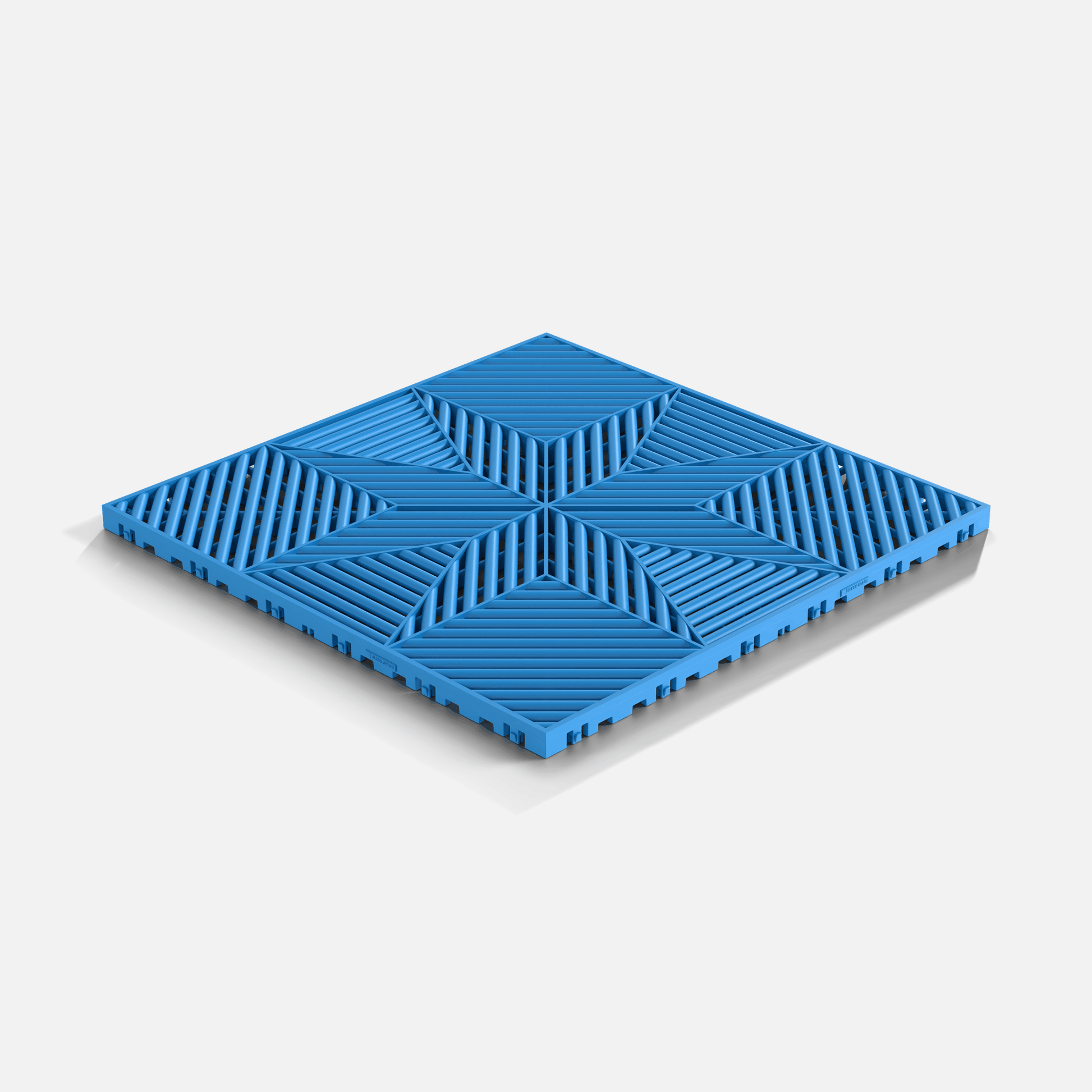 ULTRAFLUX garage floor tile in Riviera Blue, laid floor seen from above at an angle