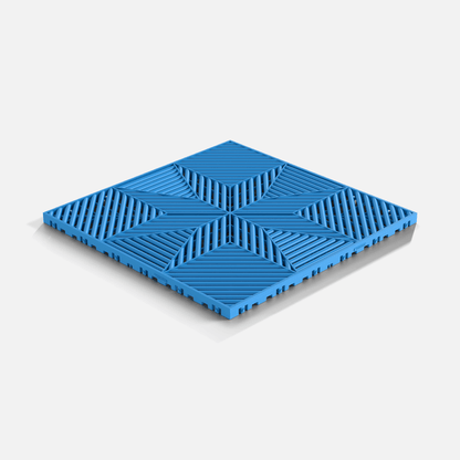 ULTRAFLUX garage floor tile in Riviera Blue, laid floor seen from above at an angle