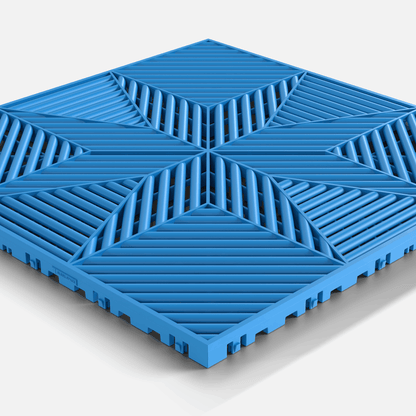 ULTRAFLUX garage floor tile in Riviera Blue, single tile seen from a low angle