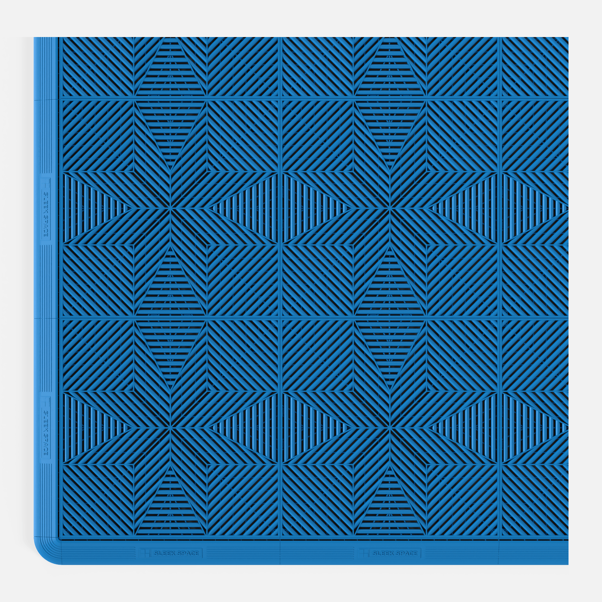 ULTRAFLUX garage floor tile in Riviera Blue, with an edge ramp fitted