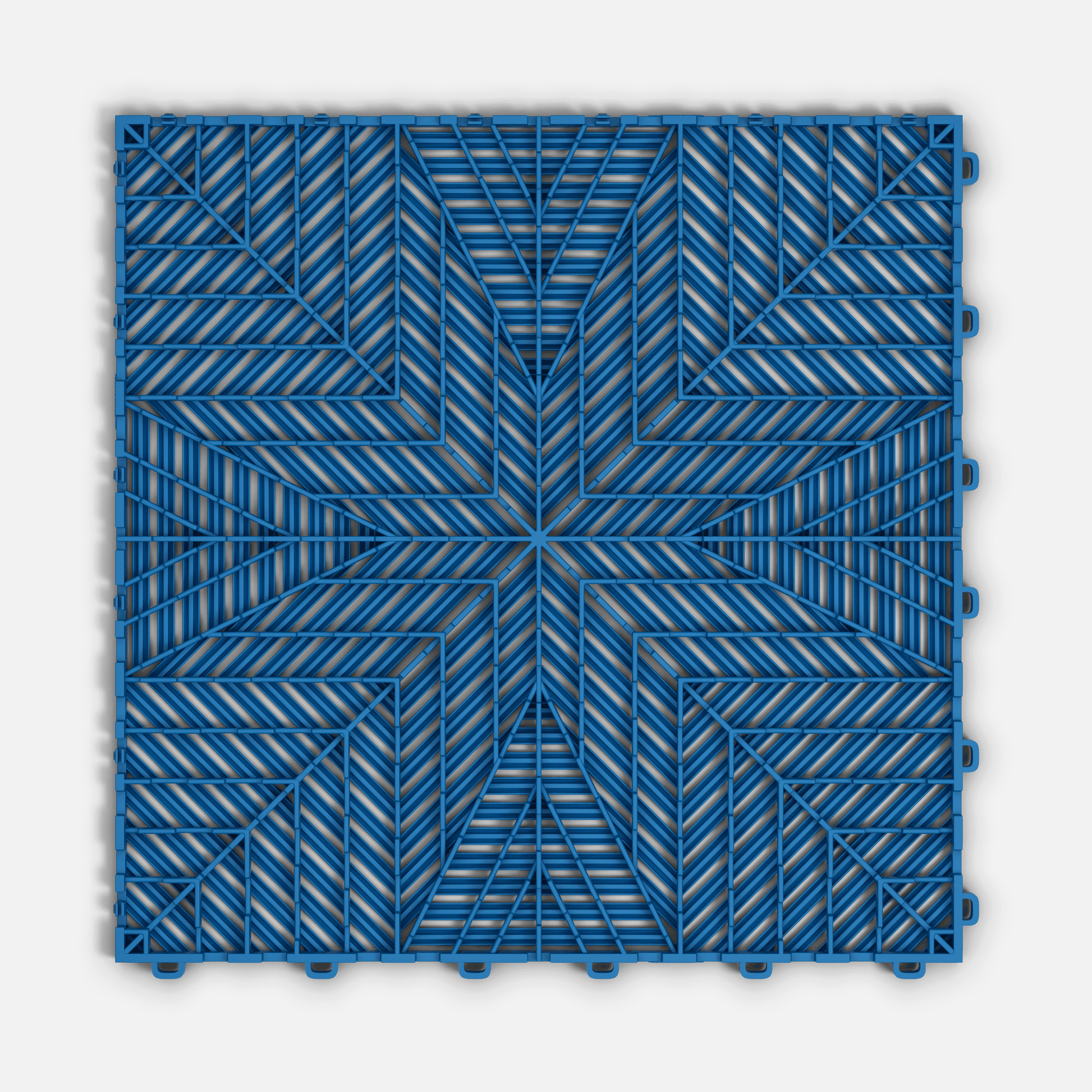 ULTRAFLUX garage floor tile in Riviera Blue, underside showing the ventilation channels